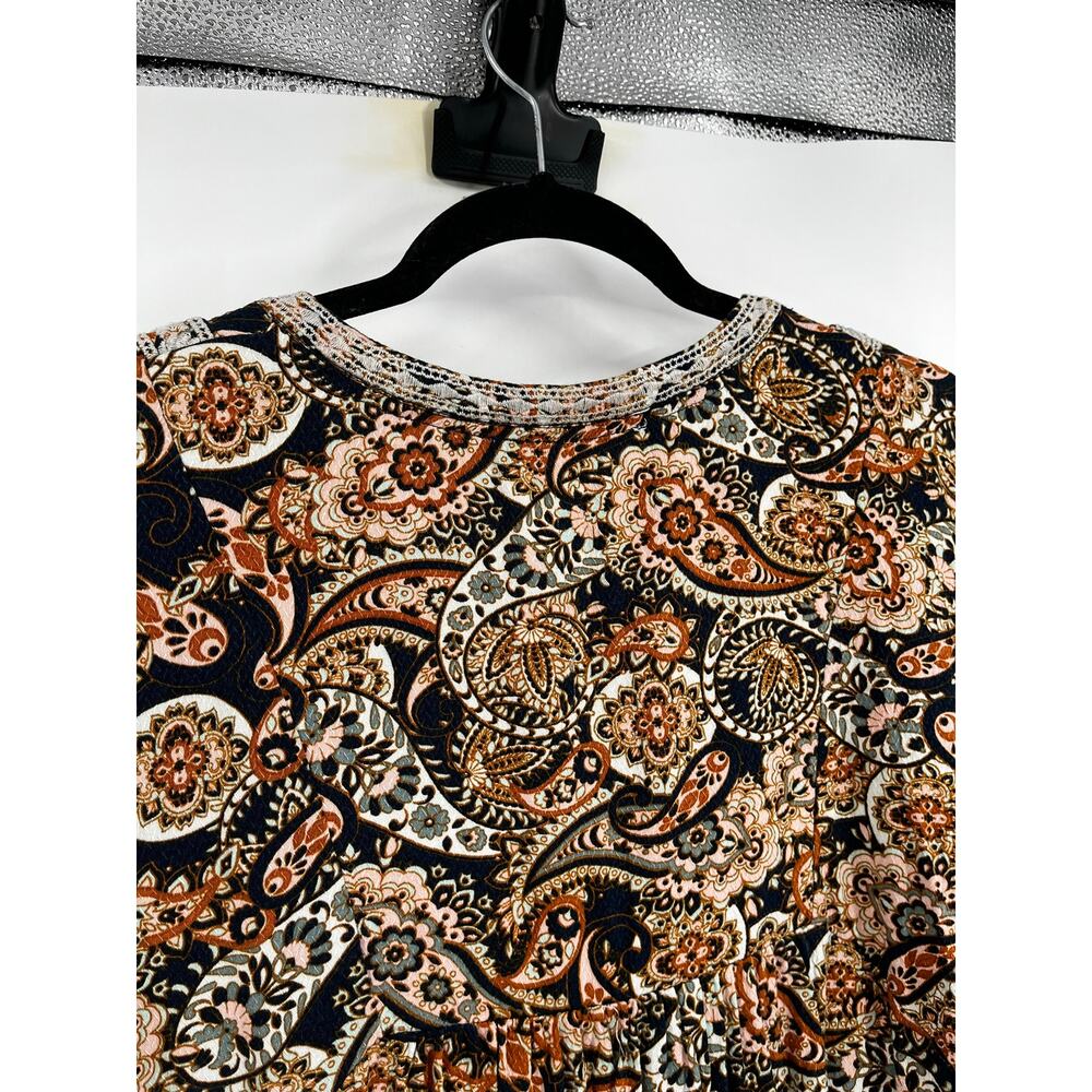 Nurture Babydoll Paisley Boho Blouse Embroidered Earth Tone Black Pink Women’s L - Picture 6 of 9